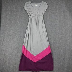 OLD NAVY MATERNITY WOMEN GRAY PINK PURPLE COLOR BLOCK SHORT SLEEVE MAXI DRESS XS
